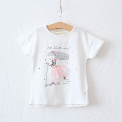 Tricou casual pentru copii cu aplicatie si tul pentru fete
