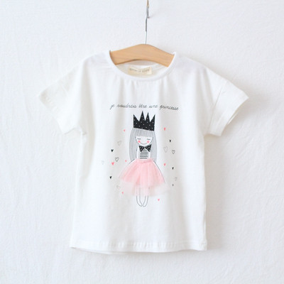 Tricou casual pentru copii cu aplicatie si tul pentru fete