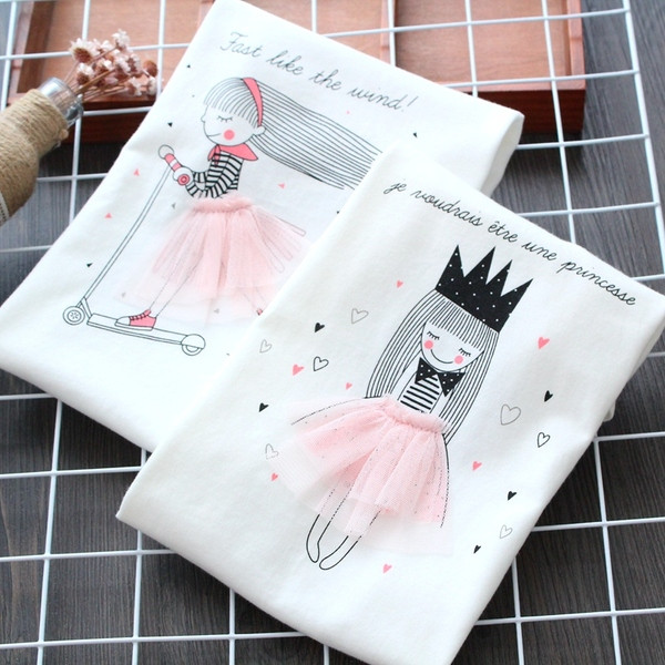 Tricou casual pentru copii cu aplicatie si tul pentru fete