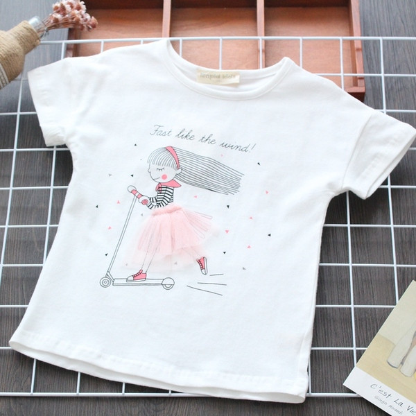 Tricou casual pentru copii cu aplicatie si tul pentru fete