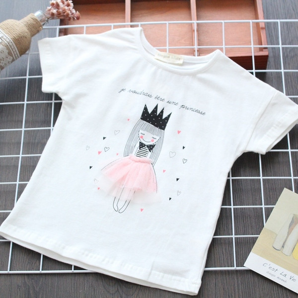 Tricou casual pentru copii cu aplicatie si tul pentru fete