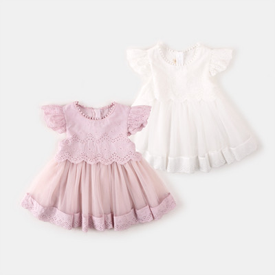 Нов модел детска рокля в лилав и бял цвят за момичета