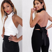 Stílusos női felső fekete-fehér csupasz háttal