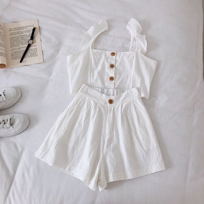 Két részből álló nyári női szett fekete, fehér és sárga színben