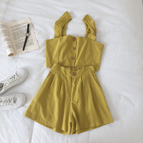 Két részből álló nyári női szett fekete, fehér és sárga színben