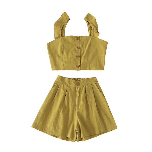 Két részből álló nyári női szett fekete, fehér és sárga színben