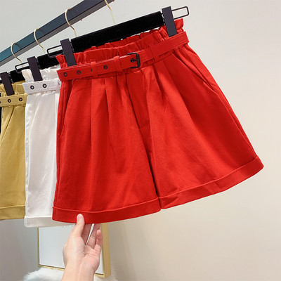 Дамски къси панталони с висока талия с колан в няколко цвята