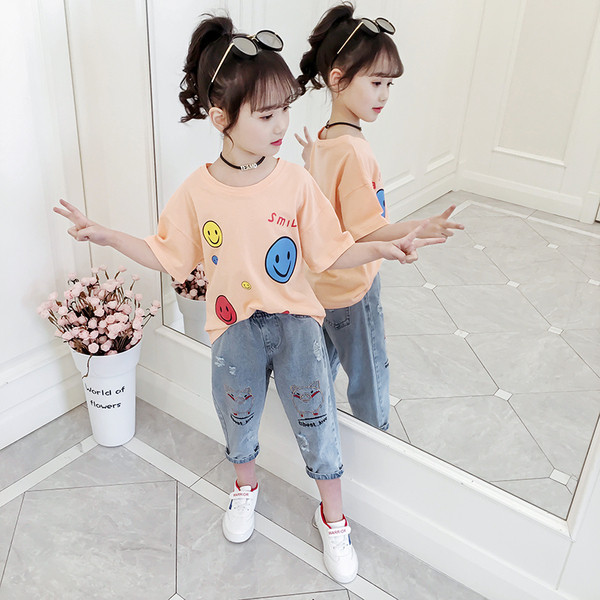 Modern gyerek farmer és blúz szett lányoknak