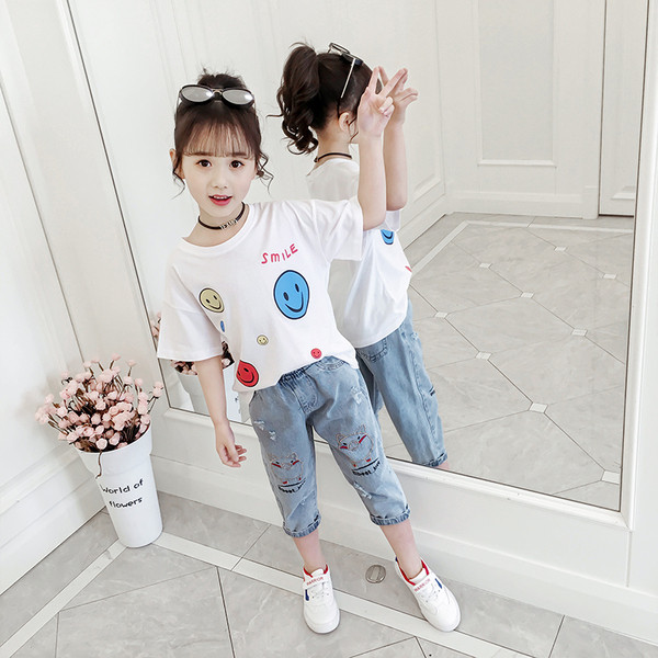 Modern gyerek farmer és blúz szett lányoknak