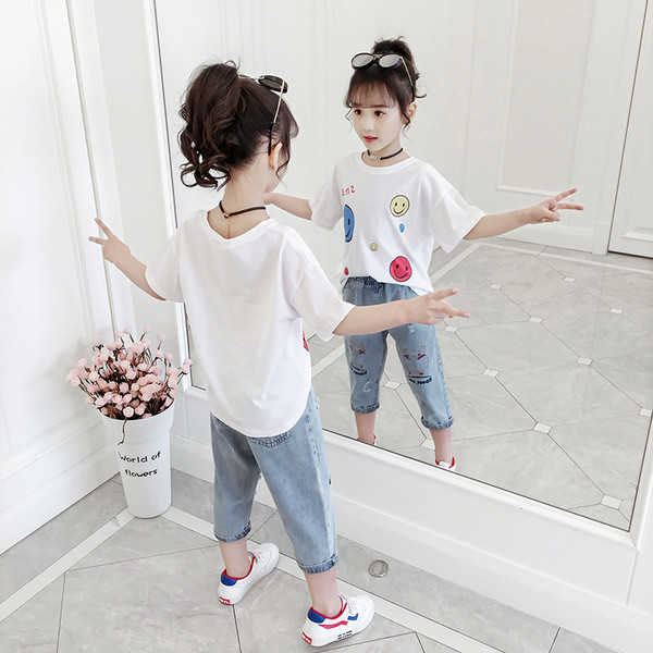 Modern gyerek farmer és blúz szett lányoknak