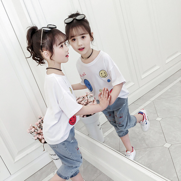 Modern gyerek farmer és blúz szett lányoknak