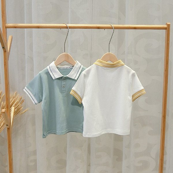 Tricou pentru copii pentru baieti in doua culori cu guler si nasturi