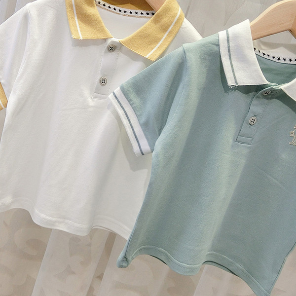 Tricou pentru copii pentru baieti in doua culori cu guler si nasturi