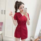 Salopetă elegantă de damă cu mâneci în roșu și negru