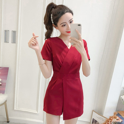 Salopetă elegantă de damă cu mâneci în roșu și negru