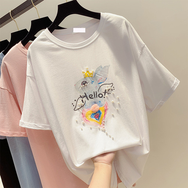 Modern női póló gyöngy díszítéssel