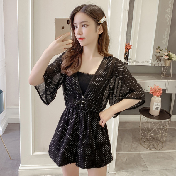 Női alkalmi kombiné fekete pöttyökkel