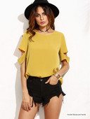 Rövid ujjú női blúz sárga, fekete és fehér színben