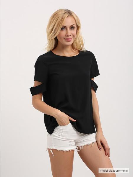 Rövid ujjú női blúz sárga, fekete és fehér színben