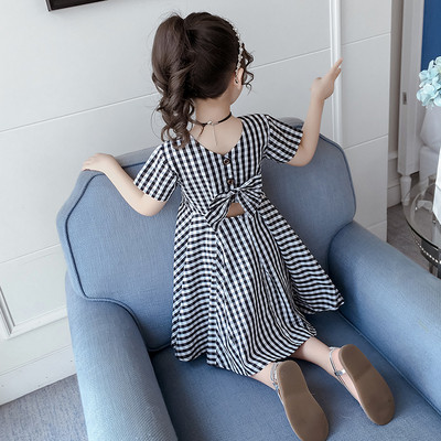 Карирана детска рокля за момичета в червен и черен цвят