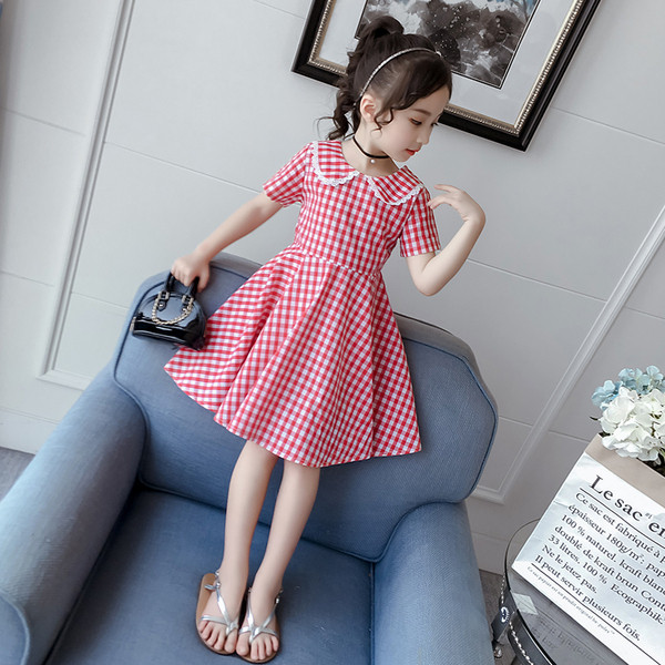 Карирана детска рокля за момичета в червен и черен цвят