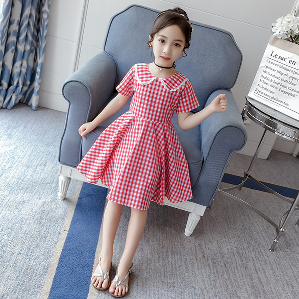 Карирана детска рокля за момичета в червен и черен цвят