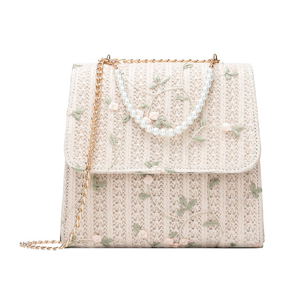 Aktuális női táska hímzéssel és gyöngyökkel, fehér és bézs színben