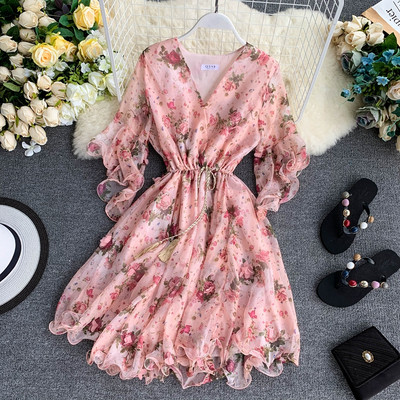Rochie moderna de dama cu motiv floral si maneci 3/4 in mai multe culori
