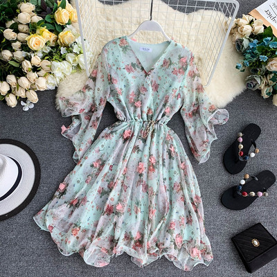 Rochie moderna de dama cu motiv floral si maneci 3/4 in mai multe culori