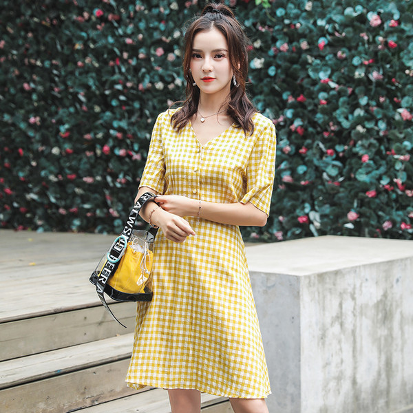 Rochie casual de dama cu dungi in galben si rosu