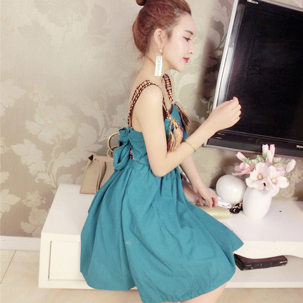 Stílusos női ruha modell kék és sárga színekben