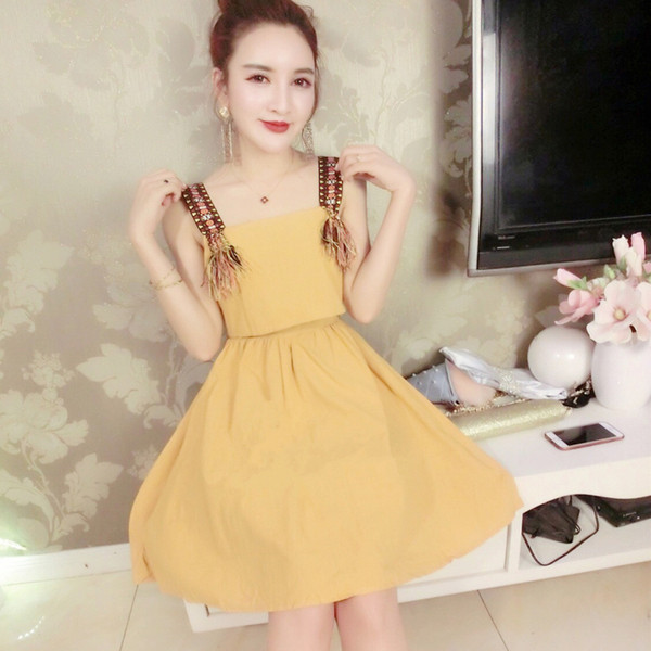 Stílusos női ruha modell kék és sárga színekben