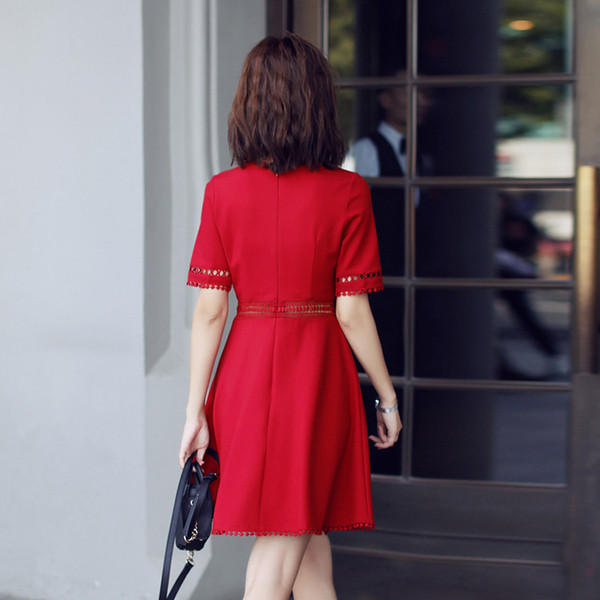 Rochie eleganta de dama cu maneci 3/4 in rosu si negru