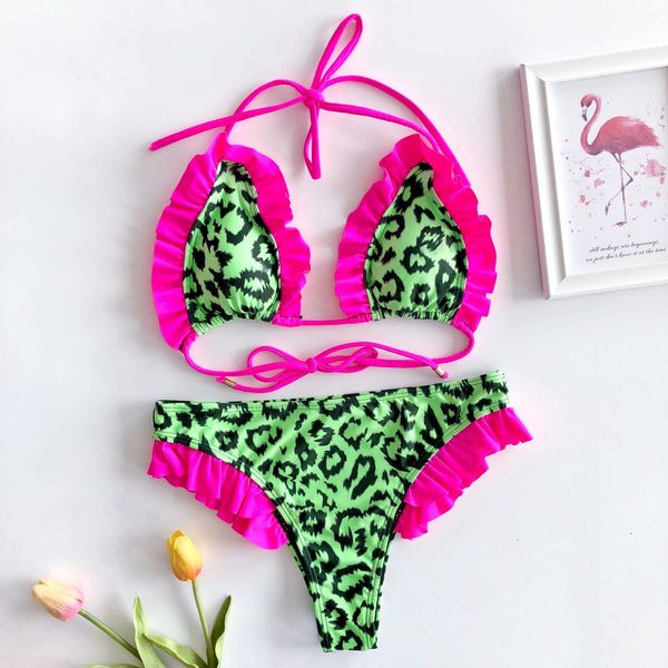 Costum de baie modern cu model leopard în două culori