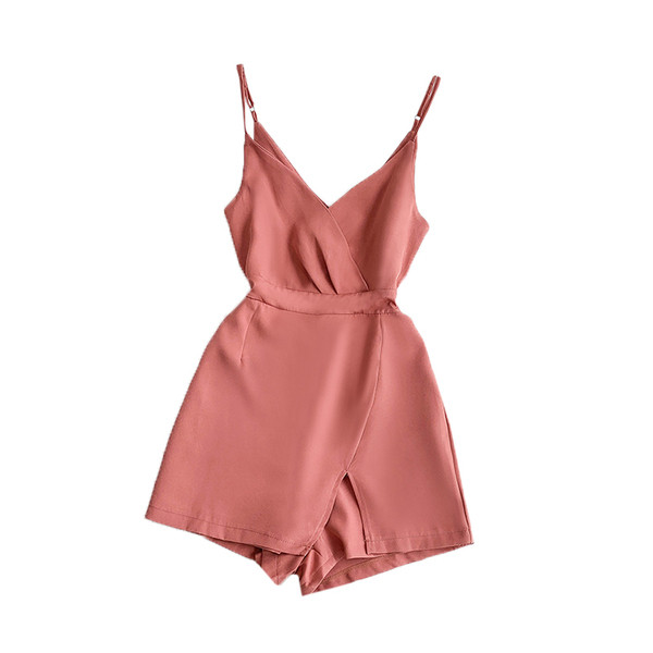 Stílusos női jumpsuit vékony pántokkal és V-nyakkal