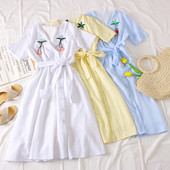 Rochie casual de dama in alb, galben si albastru