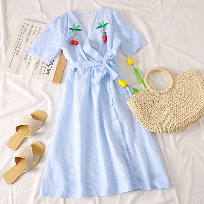 Rochie casual de dama in alb, galben si albastru