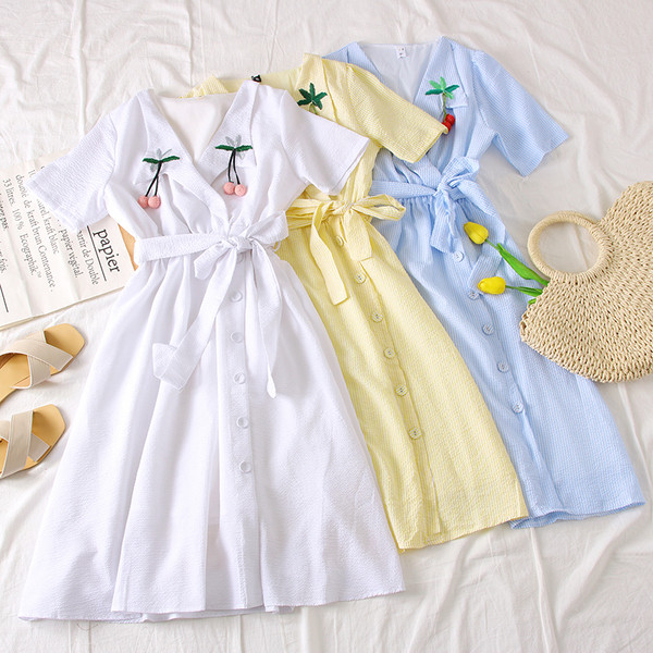 Rochie casual de dama in alb, galben si albastru