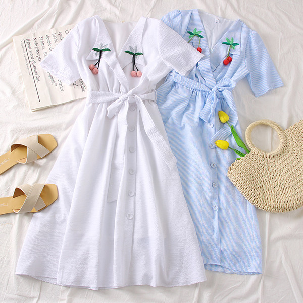 Rochie casual de dama in alb, galben si albastru