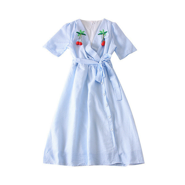 Rochie casual de dama in alb, galben si albastru