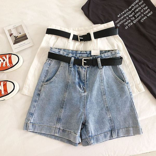 Дамски къси дънкови панталони в  бял и син цвят