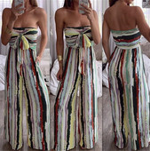 Salopeta de dama stilata in dungi cu cravate - model lat