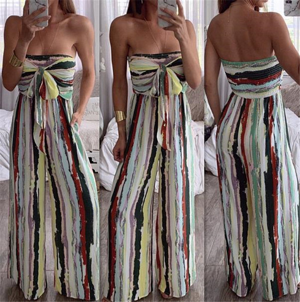 Salopeta de dama stilata in dungi cu cravate - model lat