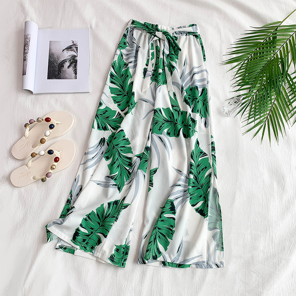 Modern női nadrág magas derékkal, virágmotívummal, négy színben