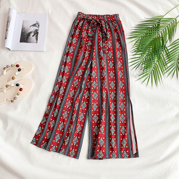 Modern női nadrág magas derékkal, virágmotívummal, négy színben