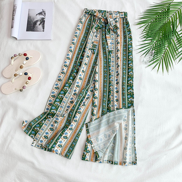 Modern női nadrág magas derékkal, virágmotívummal, négy színben