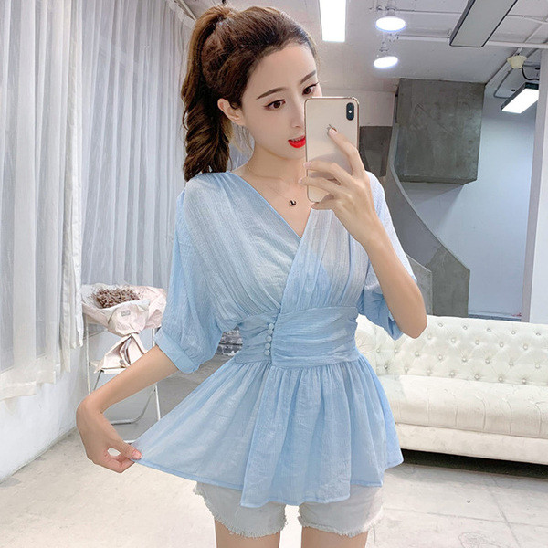 Bluza eleganta de dama cu decolteu in V si maneci 3/4 in trei culori