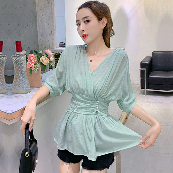 Bluza eleganta de dama cu decolteu in V si maneci 3/4 in trei culori