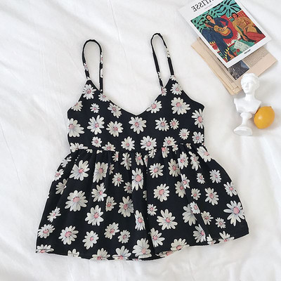 Napi női felső, virágmintával és vékony pántokkal