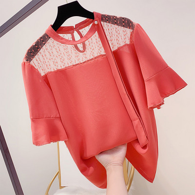 Női modern blúz rövid ujjal és csipkével, négy színben